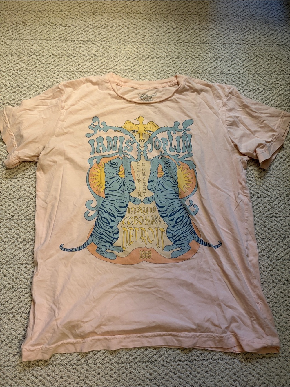 Midnight Rider Pale Pink Janis Joplin Graphic Tee with Blue Tigers